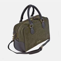Bolso "EL CABALLO"  dos asas cortas y bandolera serraje color verde - Imagen 1