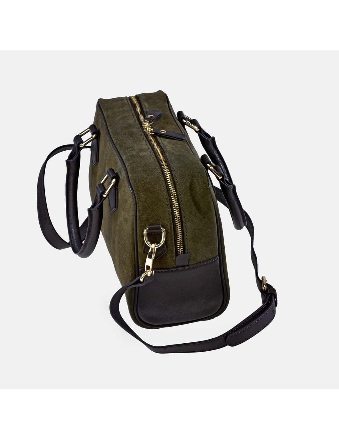 Bolso "EL CABALLO"  dos asas cortas y bandolera serraje color verde - Imagen 2