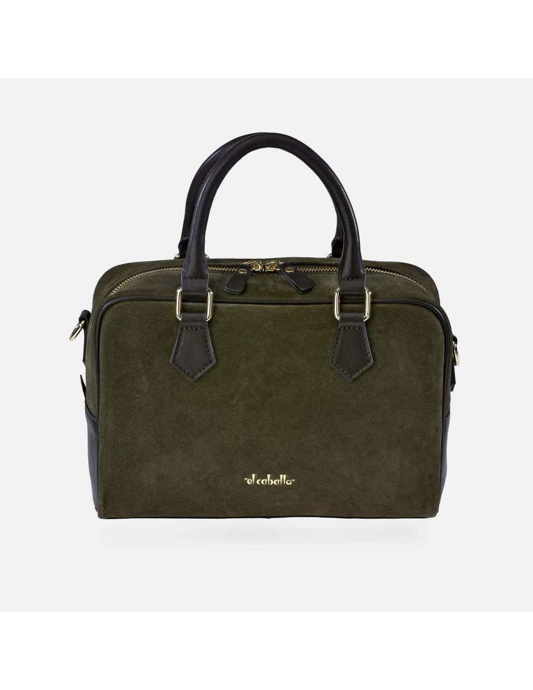 Bolso "EL CABALLO"  dos asas cortas y bandolera serraje color verde - Imagen 3