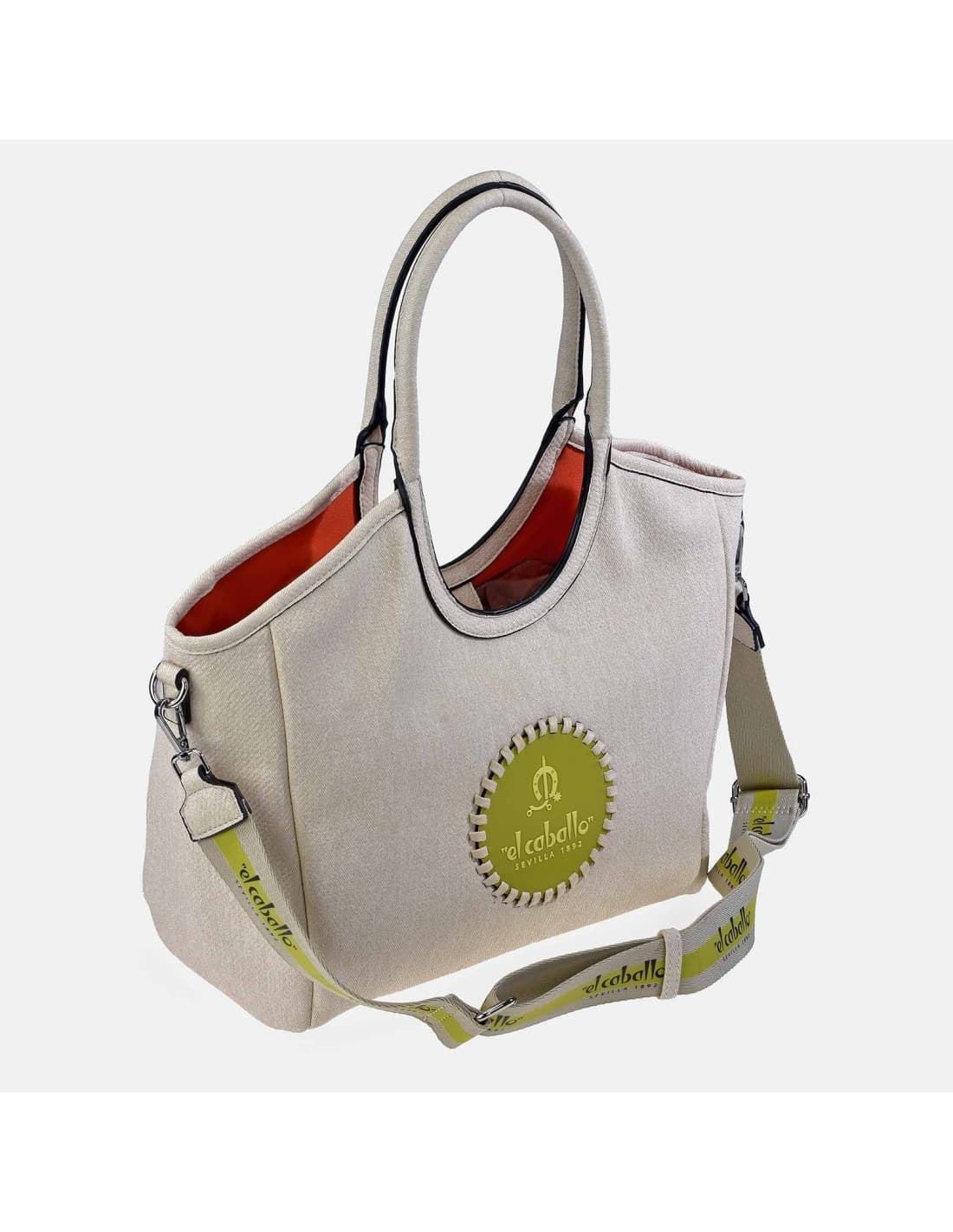 Bolso "EL CABALLO" dos asas y bandolera grande color hielo/verde - Imagen 1