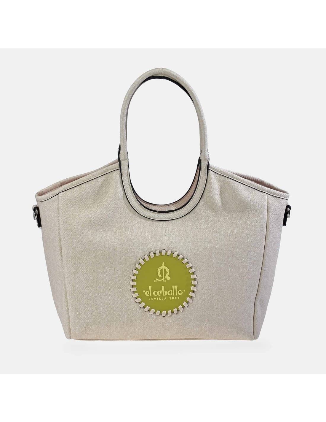 Bolso "EL CABALLO" dos asas y bandolera grande color hielo/verde - Imagen 2