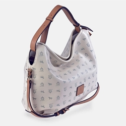 Bolso "EL CABALLO" Hobo asa corta estampado caballitos color beige camel - Imagen 1