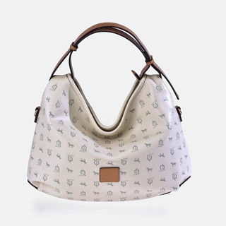 Bolso "EL CABALLO" Hobo asa corta estampado caballitos color beige camel - Imagen 2