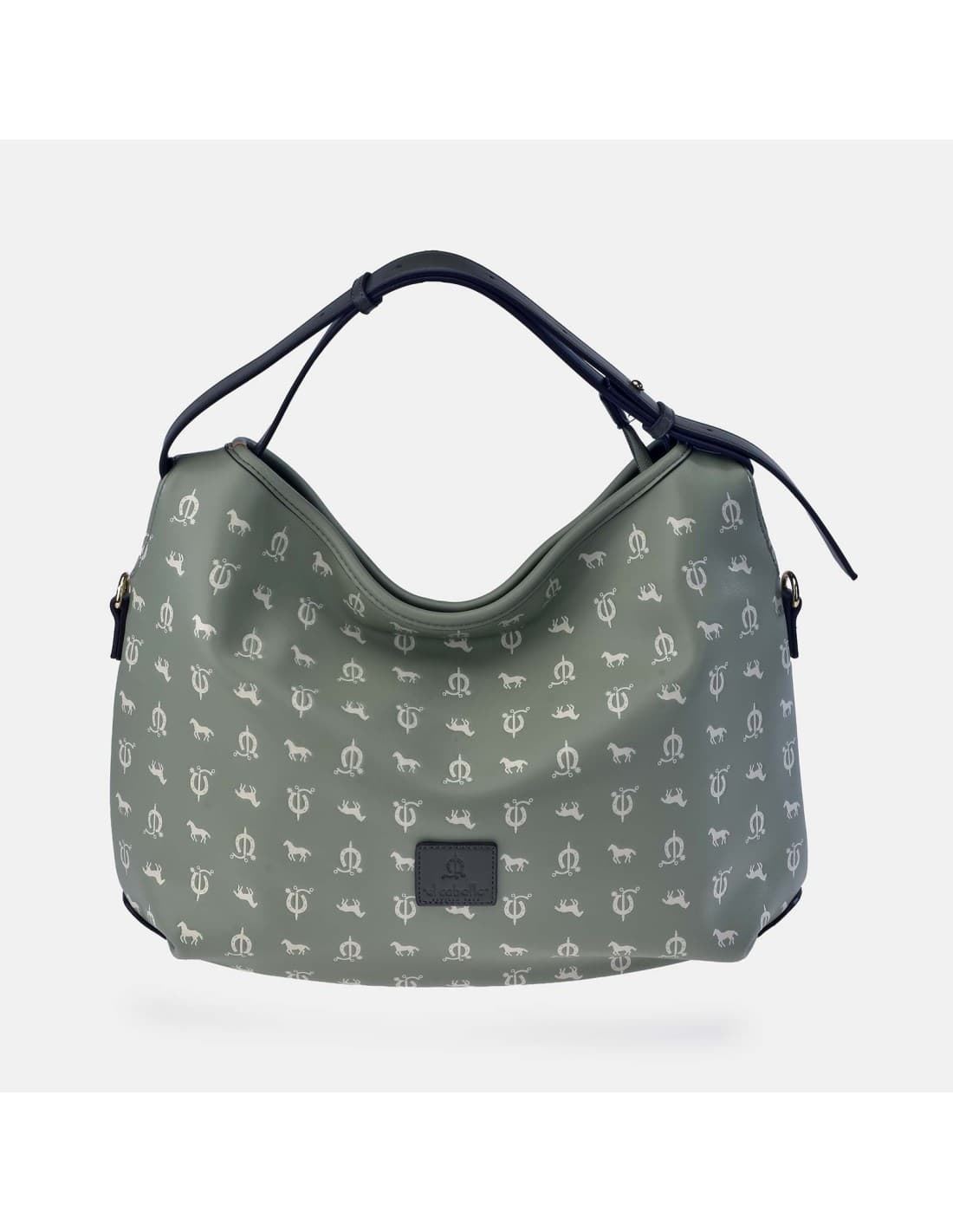 Bolso "EL CABALLO" Hobo asa corta estampado caballitos color verde agua - Imagen 1