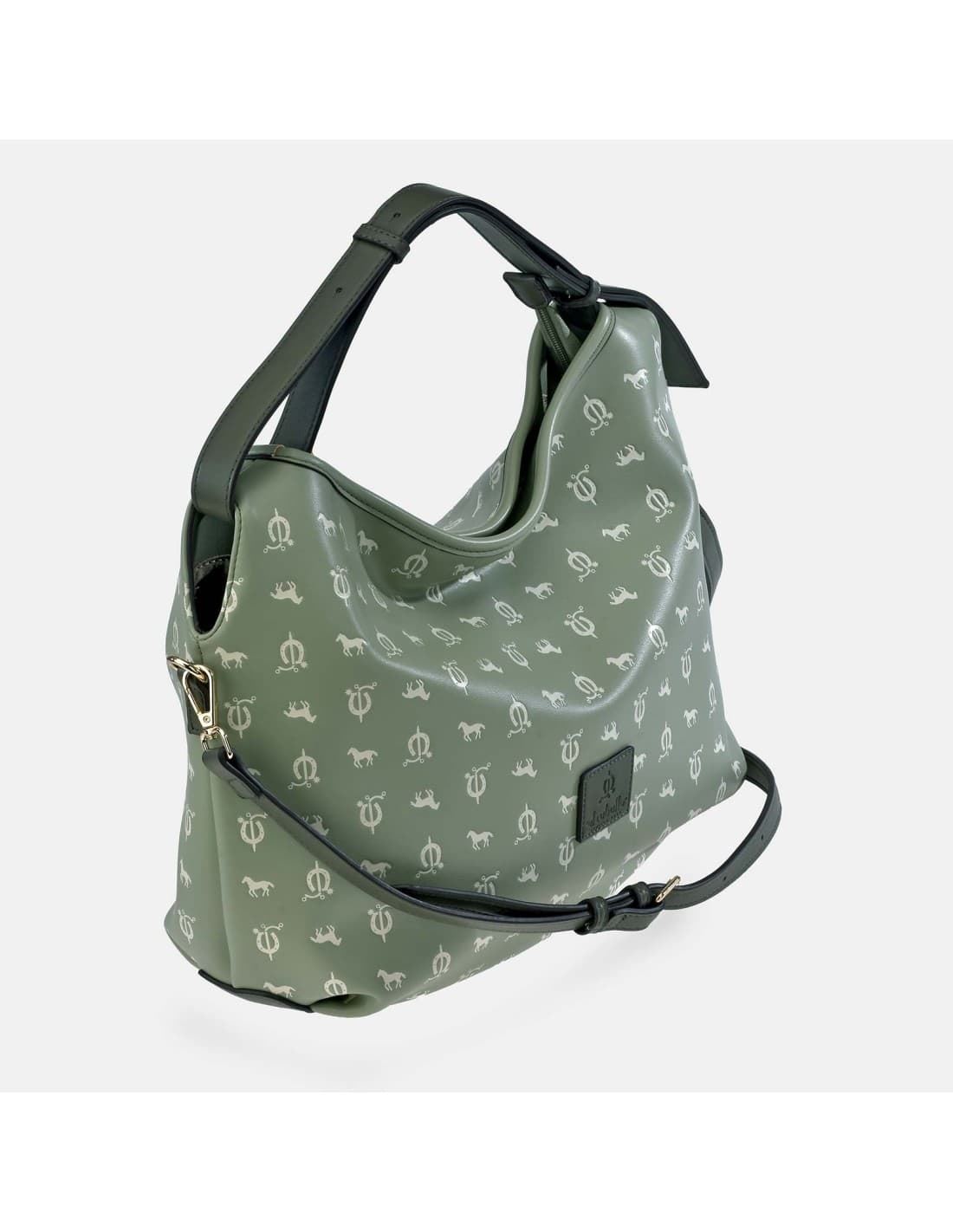 Bolso "EL CABALLO" Hobo asa corta estampado caballitos color verde agua - Imagen 4