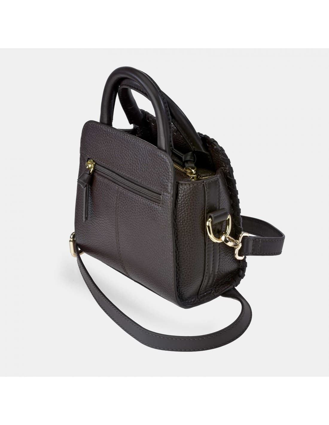 Bolso "EL CABALLO" mini dos asas y bandolera costura piel color marrón - Imagen 2