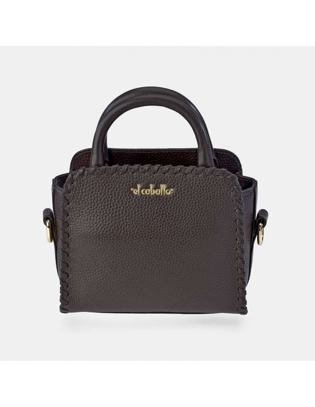 Bolso "EL CABALLO" mini dos asas y bandolera costura piel color marrón - Imagen 3