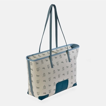 Bolso "EL CABALLO" shopping dos asas blanco detalles azul - Imagen 1