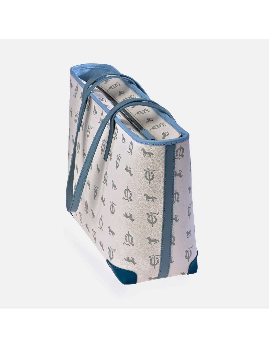 Bolso "EL CABALLO" shopping dos asas blanco detalles azul - Imagen 2