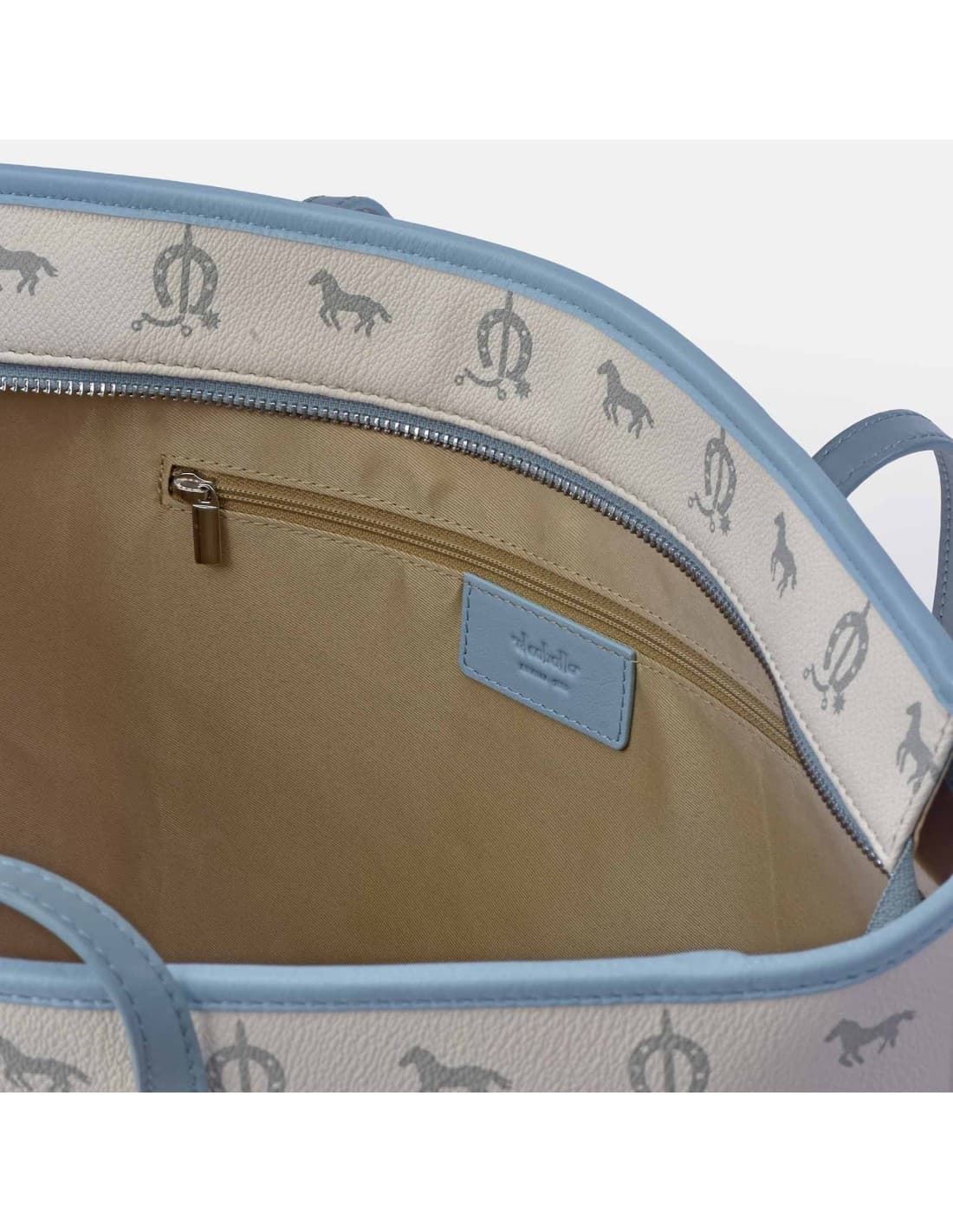 Bolso "EL CABALLO" shopping dos asas blanco detalles azul - Imagen 3
