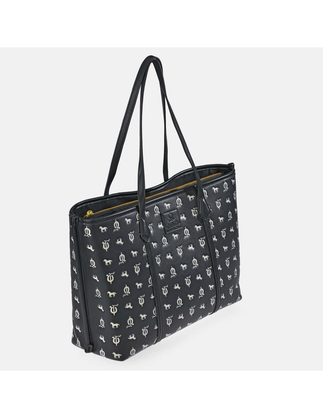 Bolso "EL CABALLO" shopping dos asas estampado caballitos color negro - Imagen 1