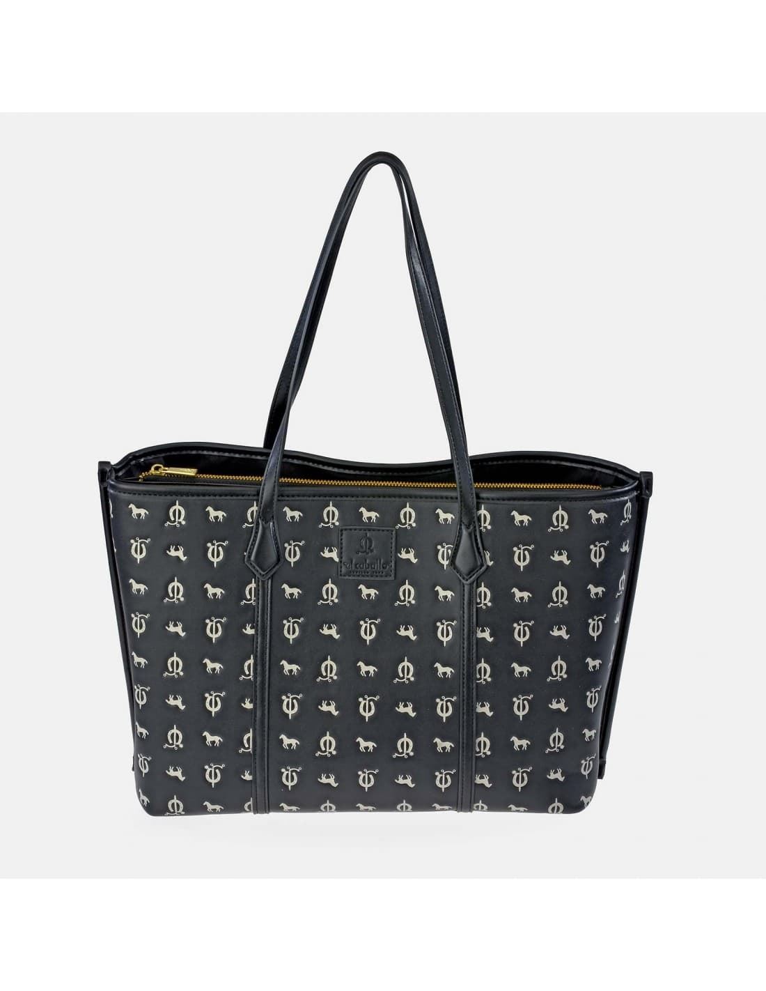 Bolso "EL CABALLO" shopping dos asas estampado caballitos color negro - Imagen 3