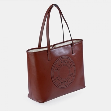 Bolso "EL CABALLO" shopping dos asas piel perforada color marrón - Imagen 1