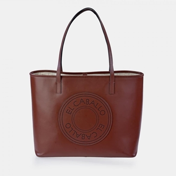 Bolso "EL CABALLO" shopping dos asas piel perforada color marrón - Imagen 2