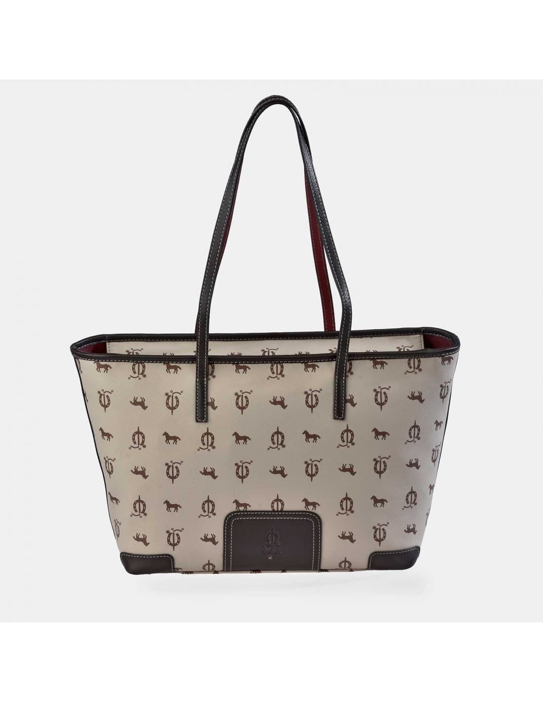 Bolso "EL CABALLO" shopping dos asas tricolor taupe/marrón/burdeos - Imagen 1