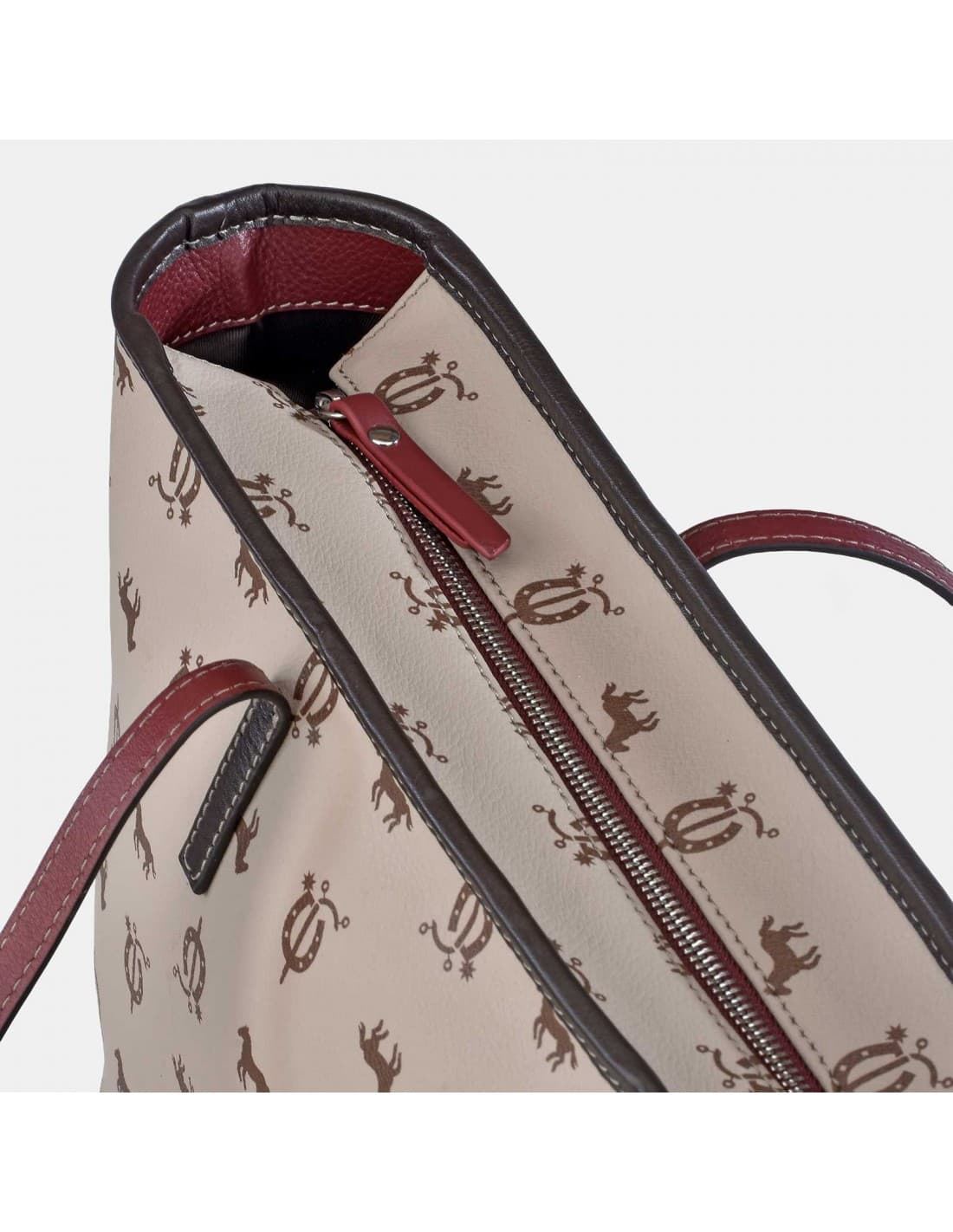 Bolso "EL CABALLO" shopping dos asas tricolor taupe/marrón/burdeos - Imagen 2