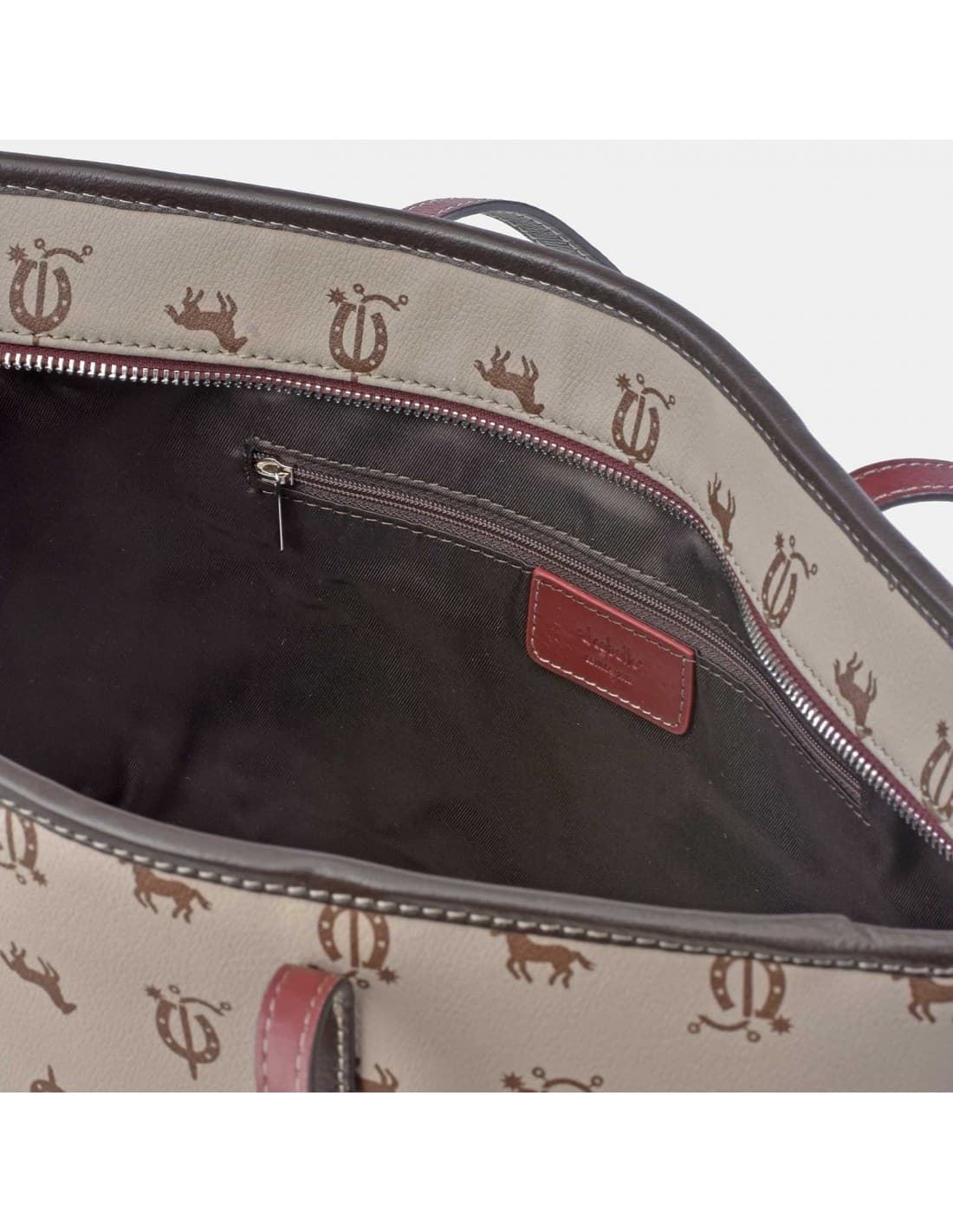 Bolso "EL CABALLO" shopping dos asas tricolor taupe/marrón/burdeos - Imagen 3