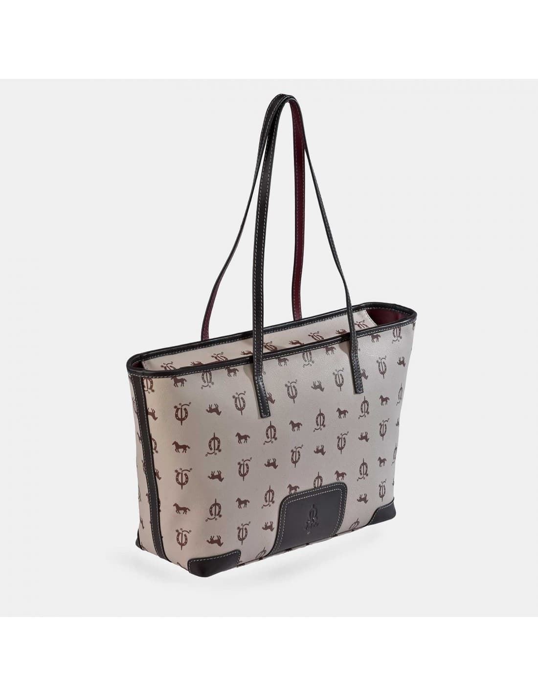 Bolso "EL CABALLO" shopping dos asas tricolor taupe/marrón/burdeos - Imagen 5