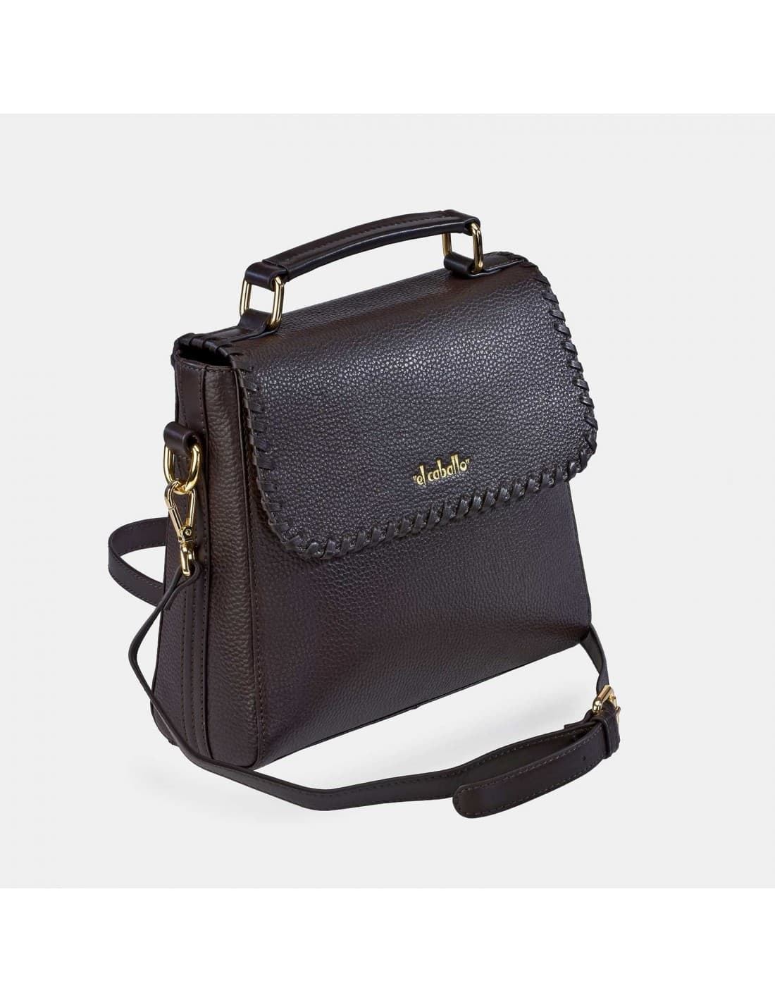 Bolso "EL CABALLO" un asa y bandolera costura piel color marrón - Imagen 1