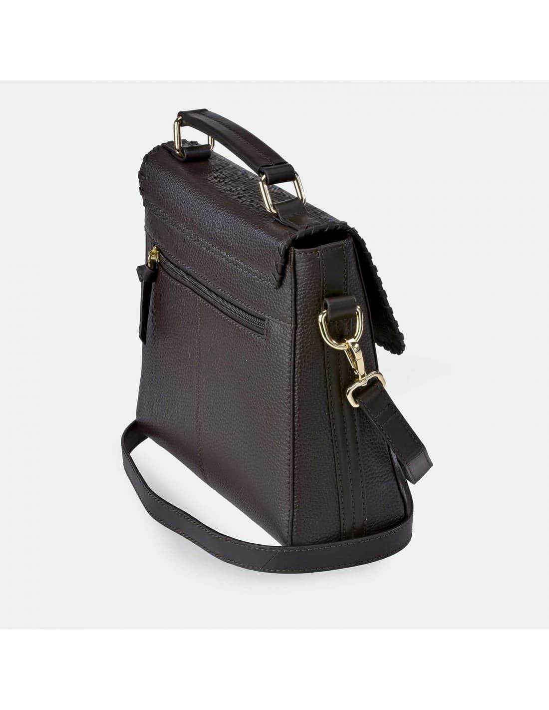 Bolso "EL CABALLO" un asa y bandolera costura piel color marrón - Imagen 2