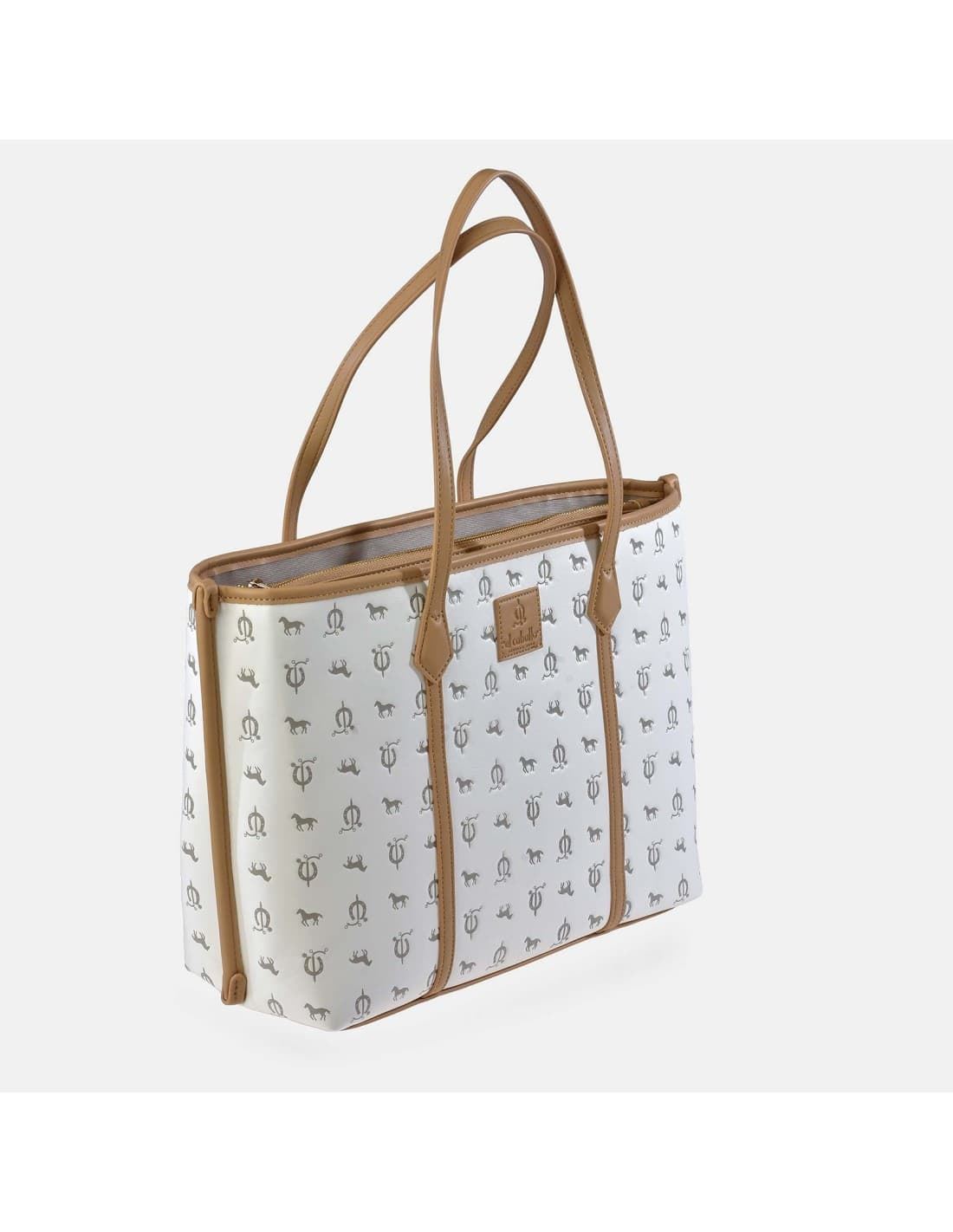 Bolso shopping "EL CABALLO" dos asas estampado caballitos color blanco - Imagen 2