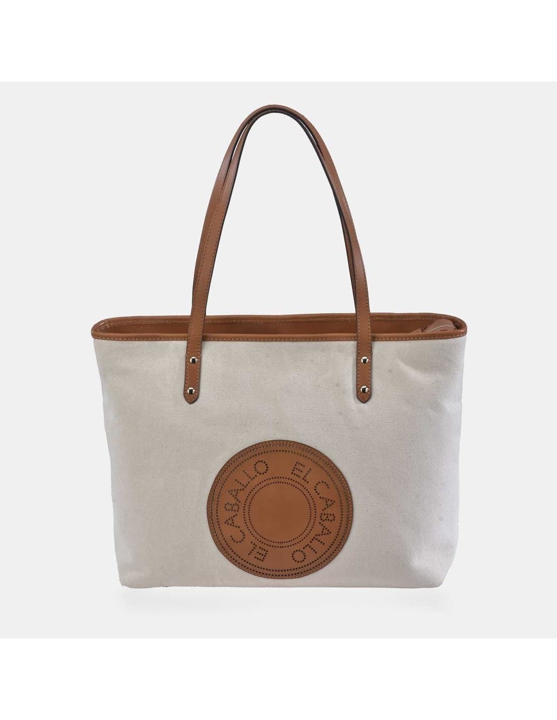 Bolso shopping "EL CABALLO" dos asas lona marfil detalles cuero - Imagen 2