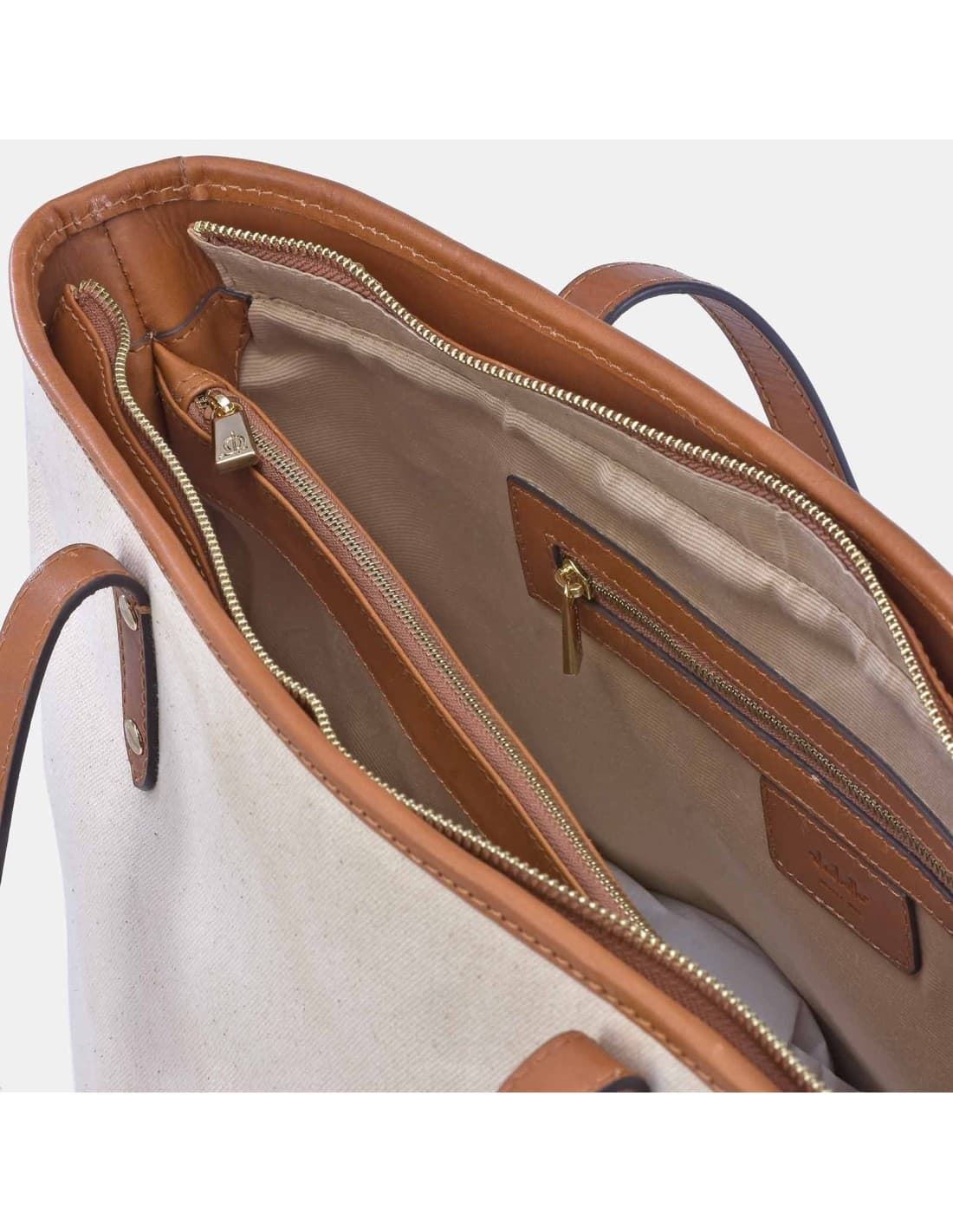 Bolso shopping "EL CABALLO" dos asas lona marfil detalles cuero - Imagen 5