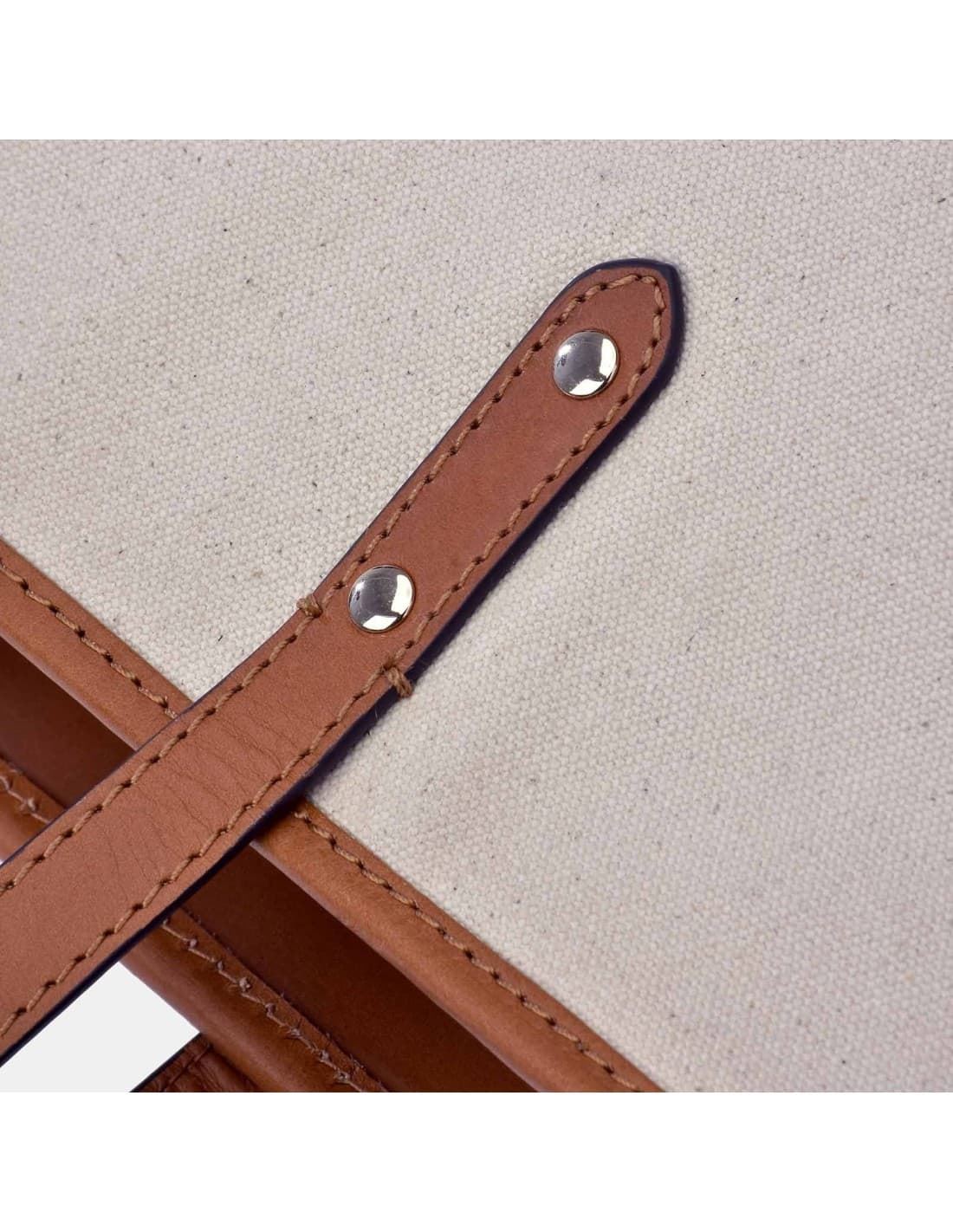 Bolso shopping "EL CABALLO" dos asas lona marfil detalles cuero - Imagen 6