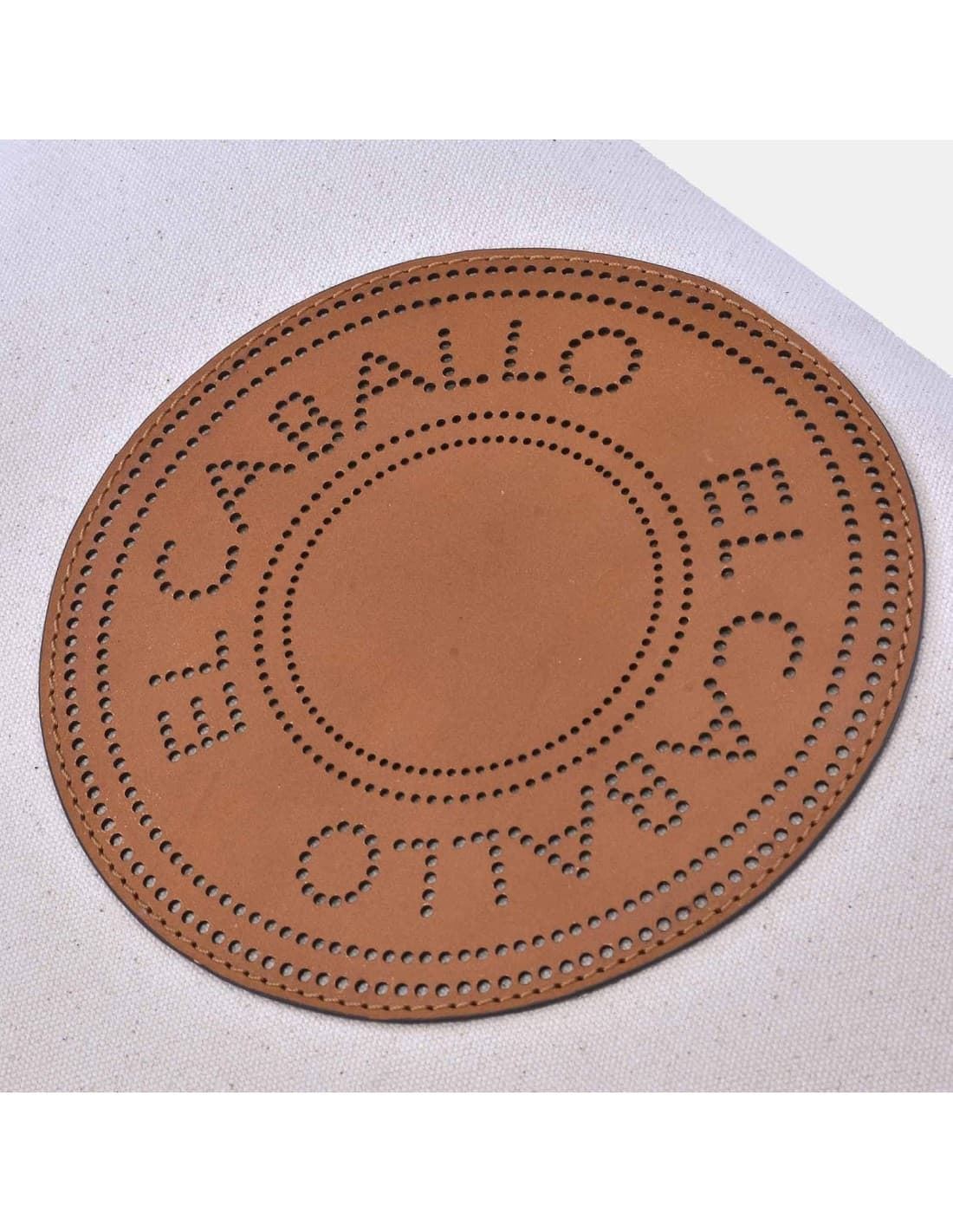Bolso shopping "EL CABALLO" dos asas lona marfil detalles cuero - Imagen 7