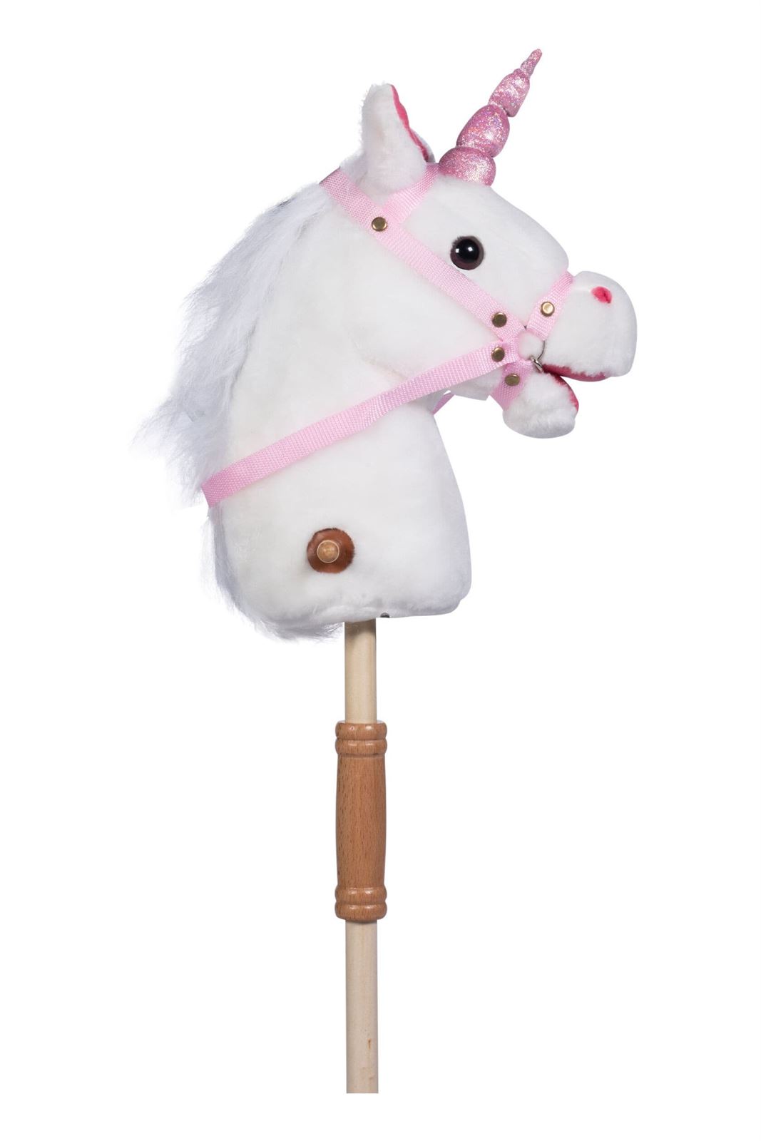 Caballo peluche HKM con palo y ruedas color blanco/rosa Unicornio (con sonido) - Imagen 1
