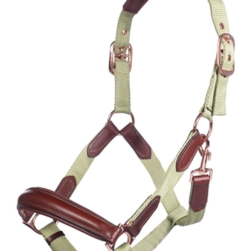 Cabezada cuadra con ramal HKM Sports Equipment Edimburgh cuero/nylon color pistacho - Imagen 2