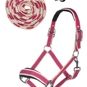 Cabezada cuadra con ramal HKM Sports Equipment Kopenhagen color rosa/beige TALLA PONY ramal 1,80 metros - Imagen 1