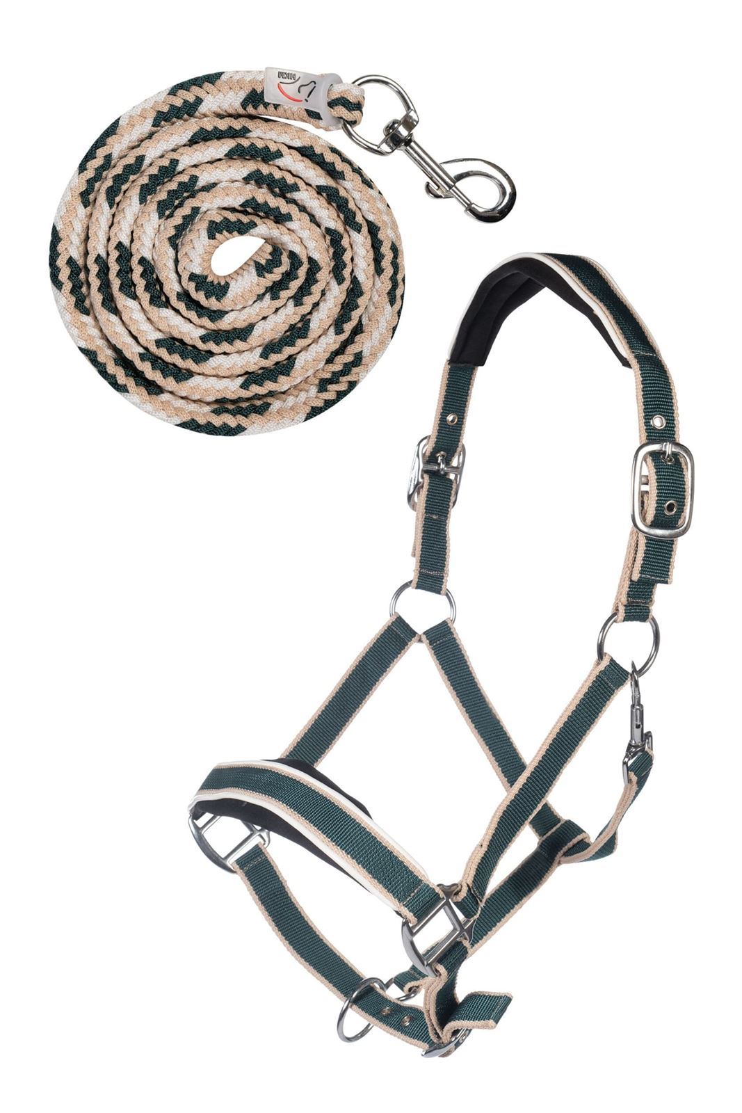 Cabezada cuadra con ramal HKM Sports Equipment Kopenhagen color verde/beige TALLA COB ramal 1,80 metros - Imagen 1
