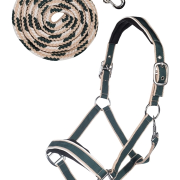 Cabezada cuadra con ramal HKM Sports Equipment Kopenhagen color verde/beige TALLA COB ramal 1,80 metros - Imagen 1