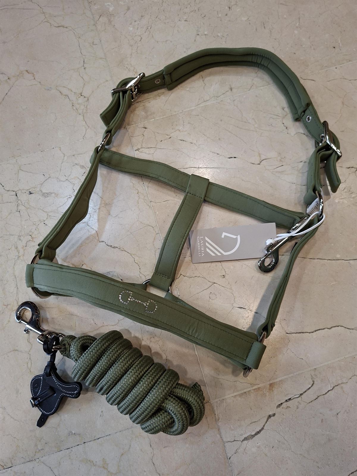 Cabezada cuadra con ramal HKM Sports Equipment Montalcino Sportive color verde kaki TALLA COB - Imagen 1