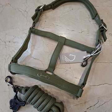 Cabezada cuadra con ramal HKM Sports Equipment Montalcino Sportive color verde kaki TALLA COB - Imagen 1