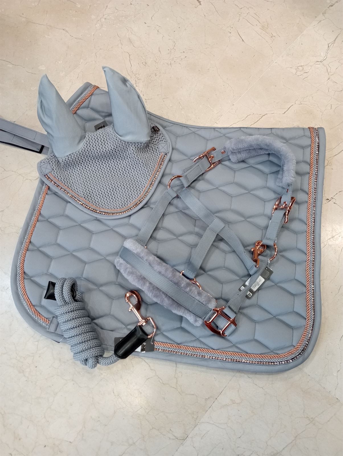 Cabezada cuadra con ramal HKM Sports Equipment Rosegold Glamour color gris/rosegold TALLA PONY - Imagen 4