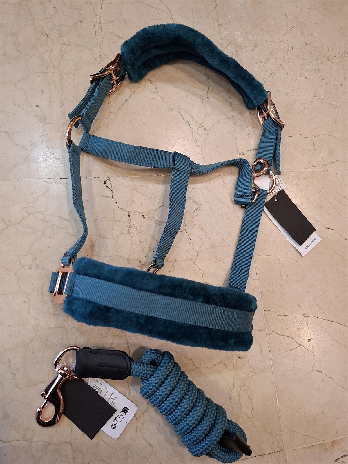 Cabezada cuadra con ramal HKM Sports Equipment Rosegold Glamour color petróleo/rosegold TALLA COB - Imagen 1