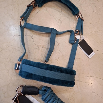 Cabezada cuadra con ramal HKM Sports Equipment Rosegold Glamour color petróleo/rosegold TALLA COB - Imagen 1