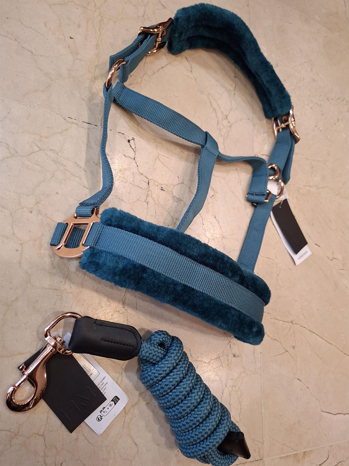 Cabezada cuadra con ramal HKM Sports Equipment Rosegold Glamour color petróleo/rosegold TALLA COB - Imagen 5