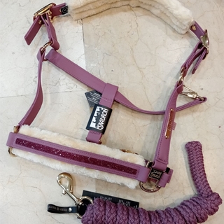 Cabezada cuadra ESKADRON color ciruela con borreguillo extraíble y brillo en muserola TALLA COB - Imagen 2