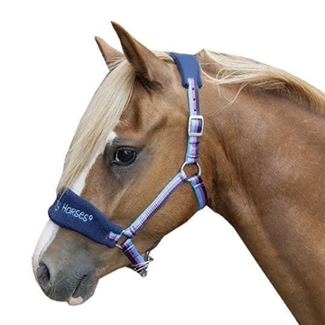 Cabezada cuadra HKM Funny Horses color rosa/celeste/marino - Imagen 2