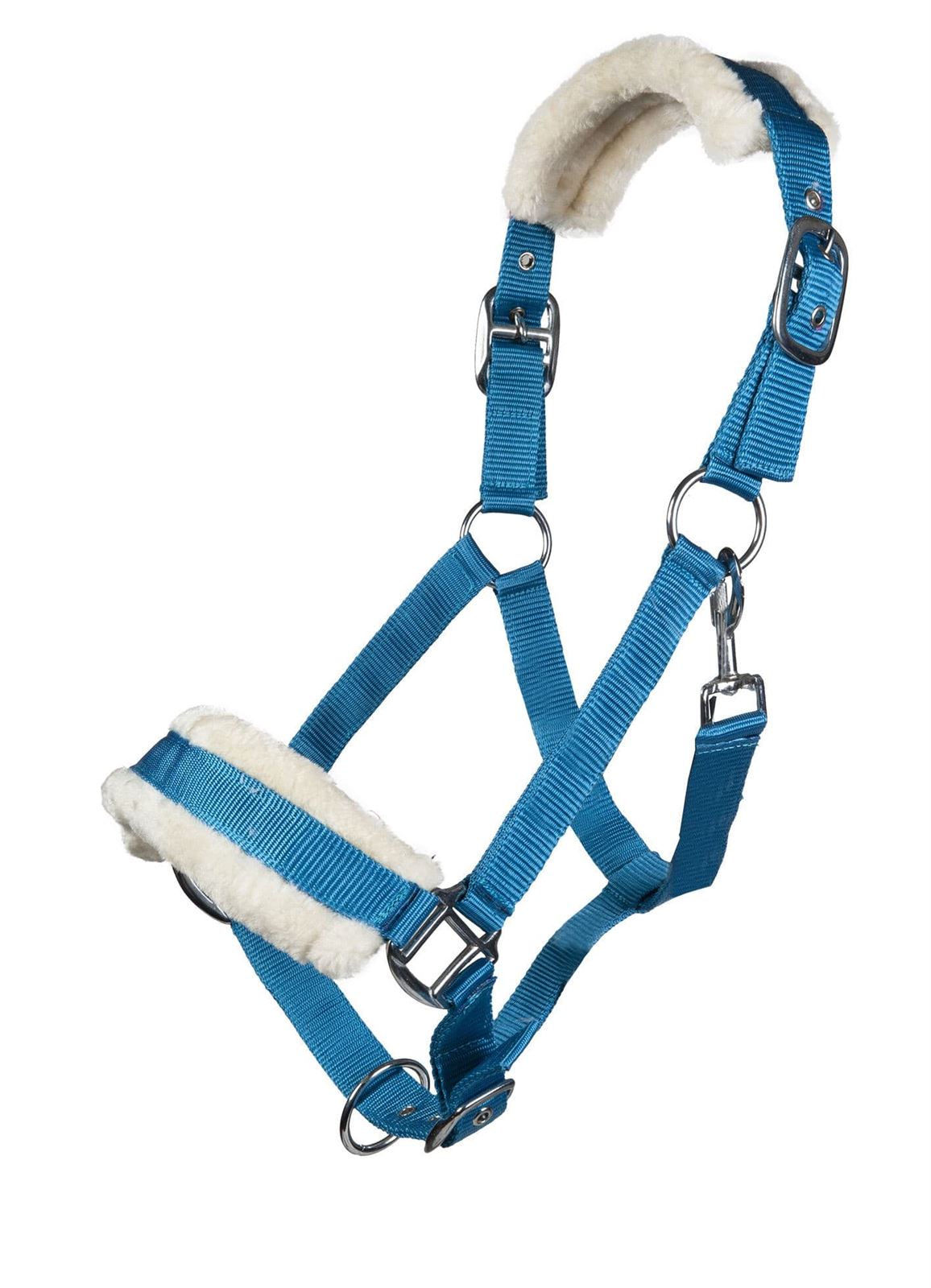 Cabezada cuadra HKM Sports Equipment borreguillo color azul turquesa talla PONY - Imagen 1