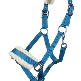 Cabezada cuadra HKM Sports Equipment borreguillo color azul turquesa talla PONY - Imagen 1