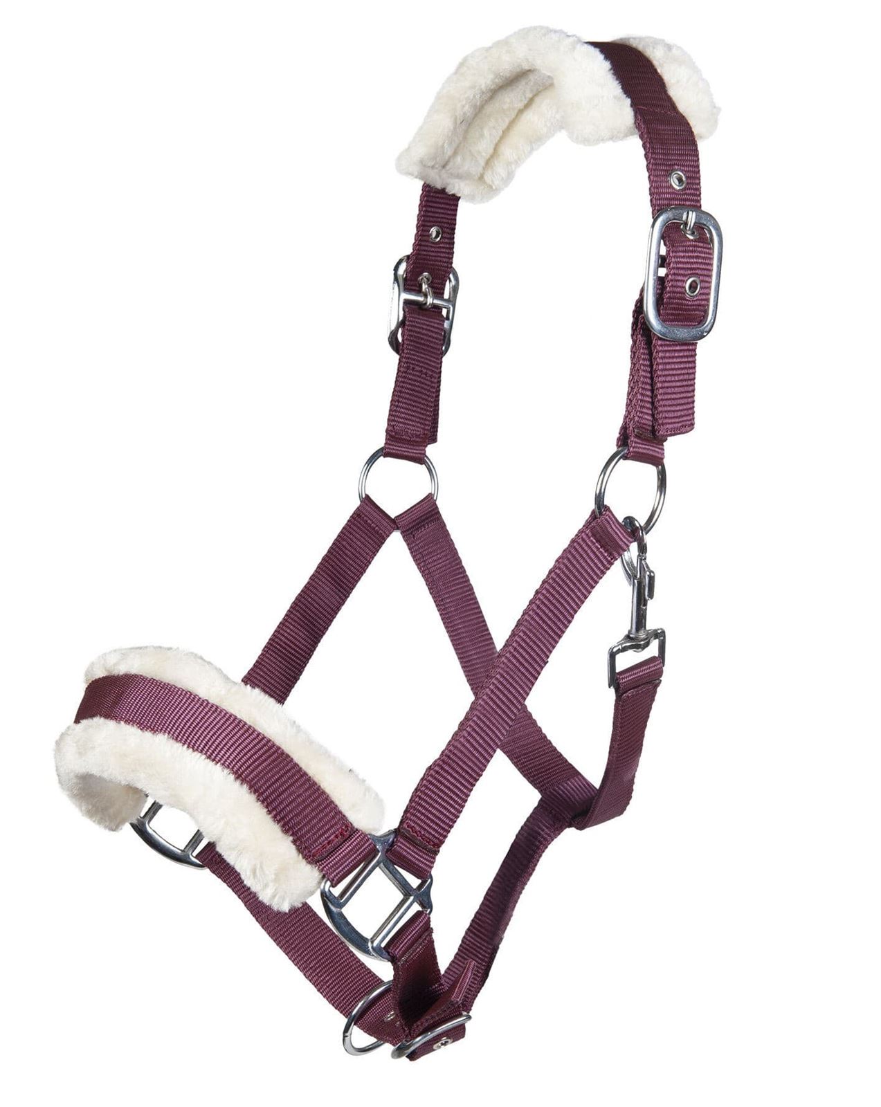 Cabezada cuadra HKM Sports Equipment borreguillo color granate talla PONY - Imagen 1