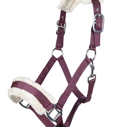 Cabezada cuadra HKM Sports Equipment borreguillo color granate talla PONY - Imagen 1