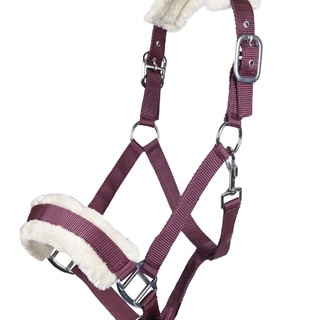 Cabezada cuadra HKM Sports Equipment borreguillo color granate talla PONY - Imagen 1