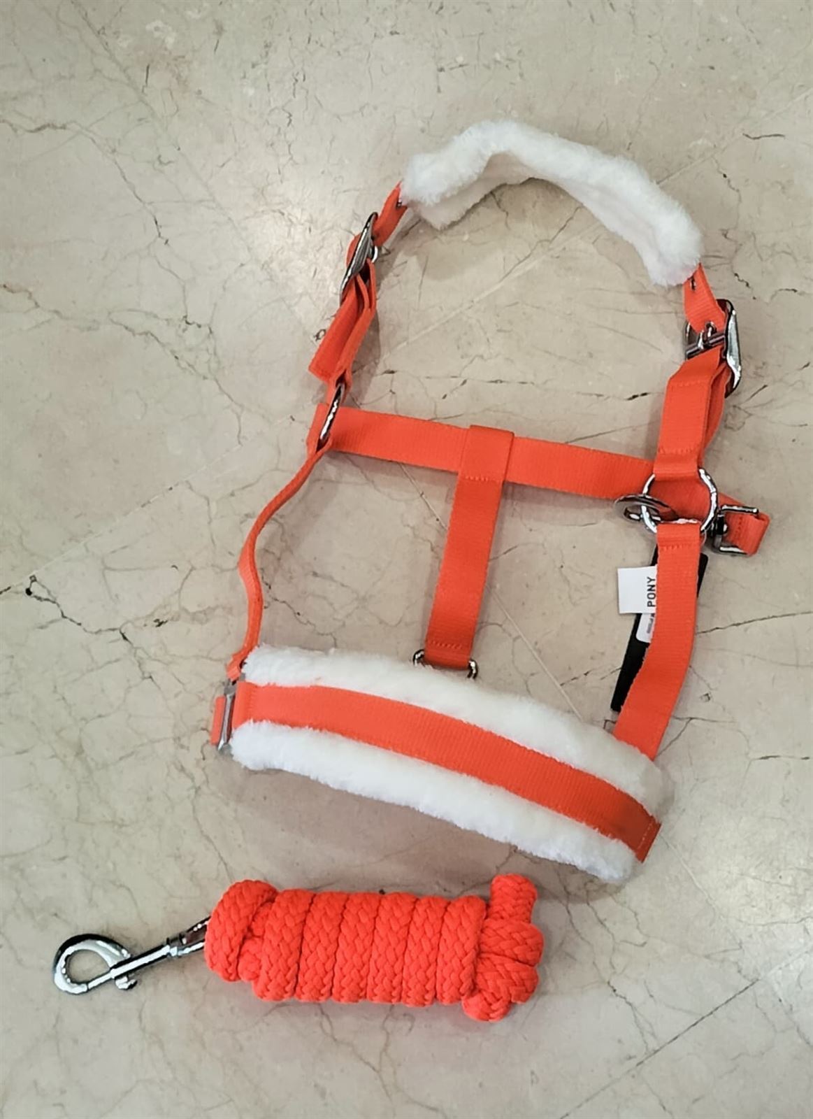 Cabezada cuadra HKM Sports Equipment borreguillo, color naranja, talla COB - Imagen 1