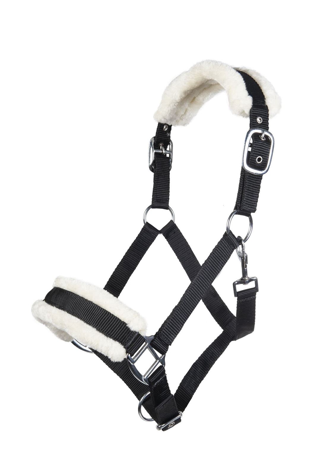 Cabezada cuadra HKM Sports Equipment borreguillo color negro talla PONY - Imagen 1