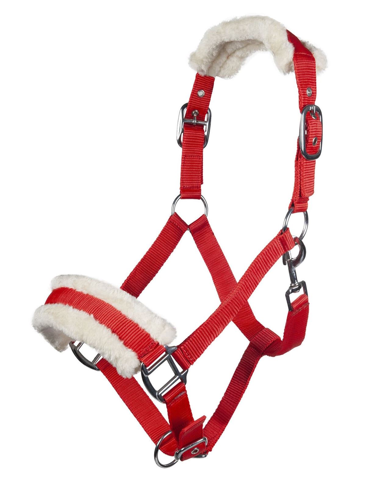 Cabezada cuadra HKM Sports Equipment borreguillo color rojo talla PONY - Imagen 1